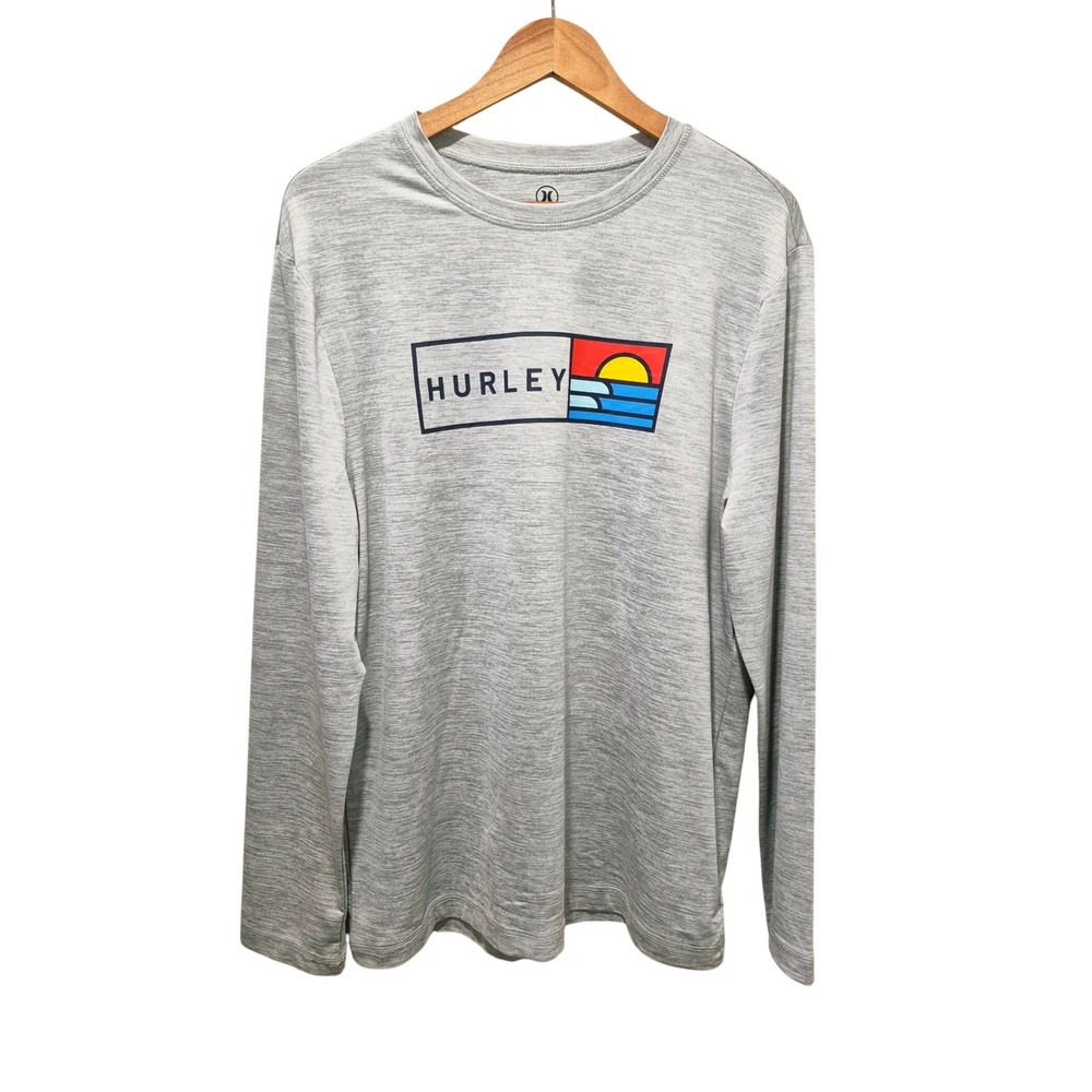 NWOT Hurley Mens Long Sleeve Graphic T-Shirt Gray Surf Beach Casual Medium‎